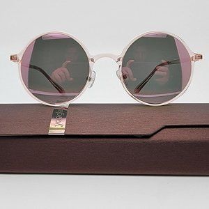 YesGlasses Lemon Transparent Pink Frame Pink Mirror Lens Round Sunglasses w Case